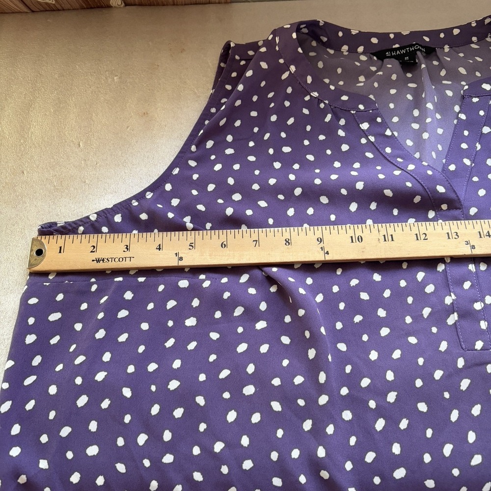41 Hawthorne Sleeveless Top Women 2X Purple White Polka Dot Flowy Split Neck - Picture 5 of 10